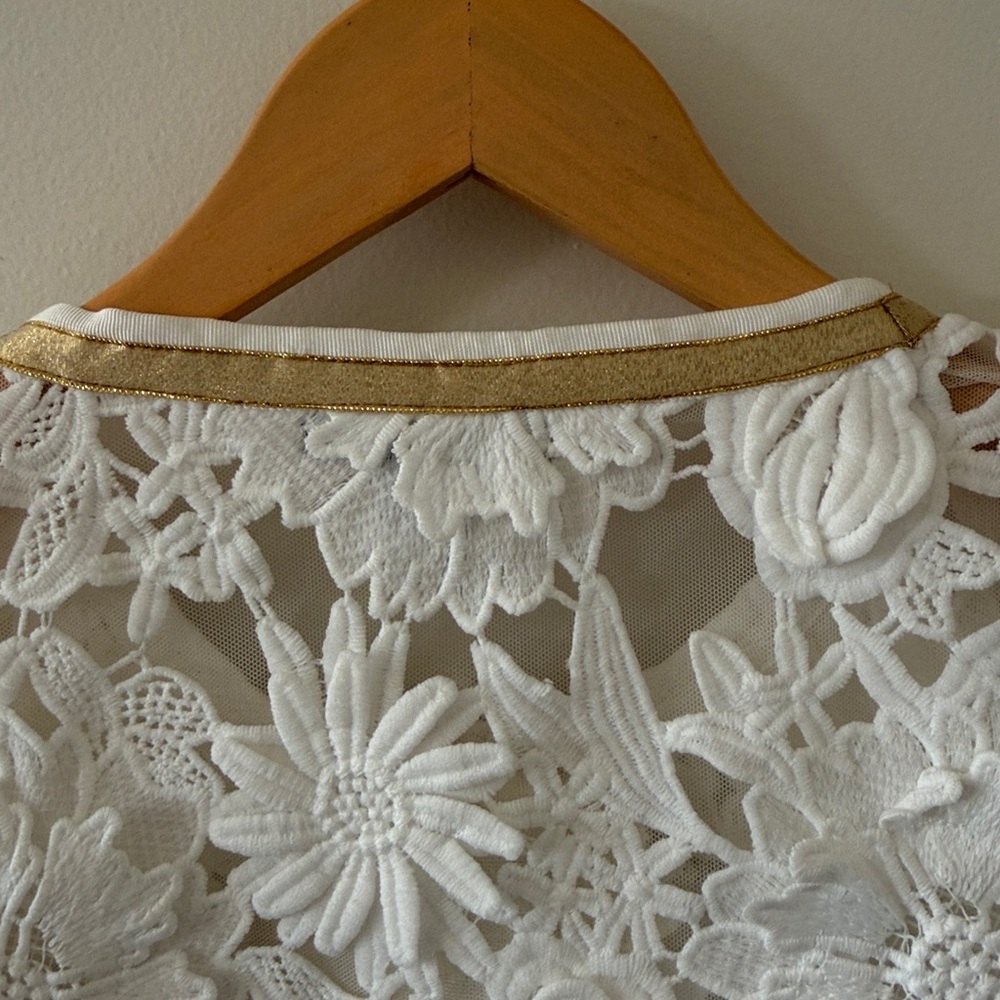 Michael Simon Floral Crochet Jacket White Gold Trim/Buttons Size Medium - Picture 4 of 8
